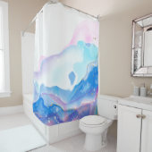 Abstract roze en blauw, vloeibaar marmerpatroon douchegordijn (In situ)