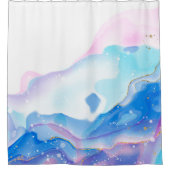 Abstract roze en blauw, vloeibaar marmerpatroon douchegordijn (Voorkant)