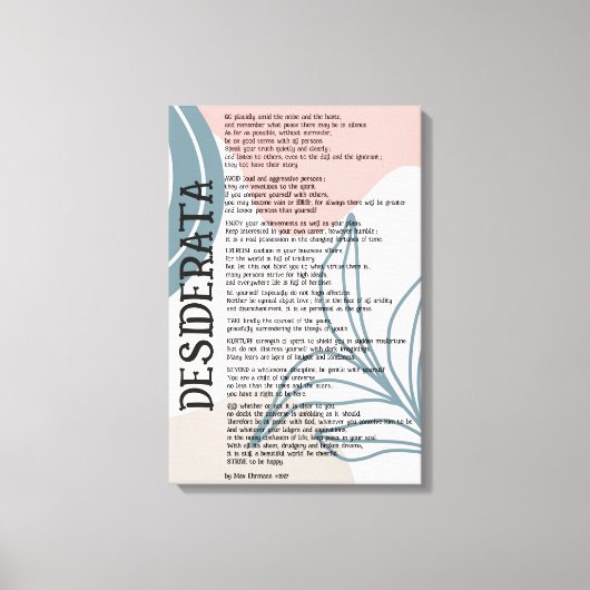 Abstract Roze en Blauwe Desiderata van Max Ehrman  Canvas Afdruk (Voorkant)