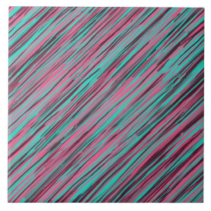 Abstract roze en Blauwgroen gestreept Tegeltje