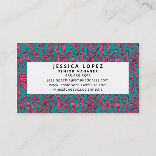 Abstract Roze en Blauwgroen Koraal Patroon Visitekaartje (Achterkant)