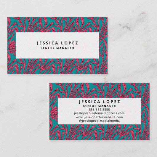 Abstract Roze en Blauwgroen Koraal Patroon Visitekaartje (Voorkant / Achterkant)