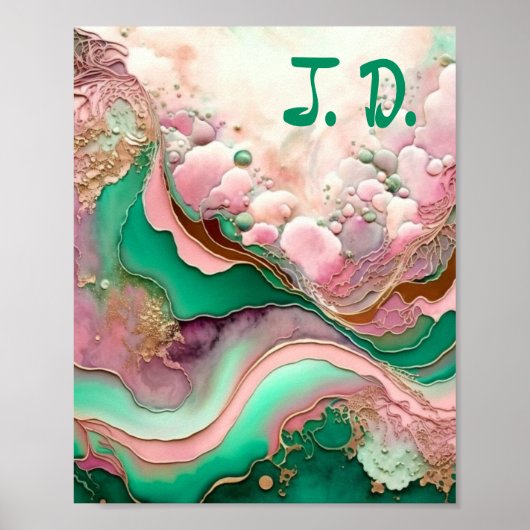 Abstract Roze en Blauwgroen Verdigris 18th Poster (Voorkant)