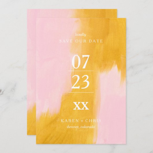 Abstract Roze en Geel Modern sparen de Datum Save The Date (Voorkant / Achterkant)