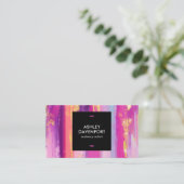 Abstract roze en goudglitter penseelmake-up visitekaartje (Staand voorkant)