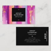 Abstract roze en goudglitter penseelmake-up visitekaartje (Voorkant / Achterkant)