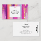 Abstract roze en goudglitter penseelmake-up visitekaartje (Voorkant / Achterkant)