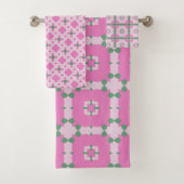 Abstract roze en groene badkamer bad handdoek (Insitu)