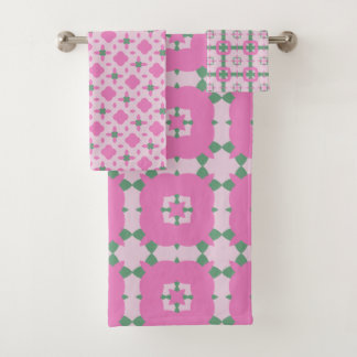 Abstract roze en groene badkamer bad handdoek