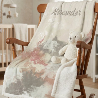 Abstract Roze en Taupe Waterverf Naam Sherpa Deken
