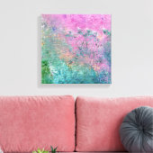abstract roze en turquoise verfpatroon canvas afdruk (Insitu (Woonkamer))