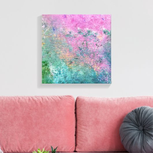 abstract roze en turquoise verfpatroon canvas afdruk (Insitu (Woonkamer))