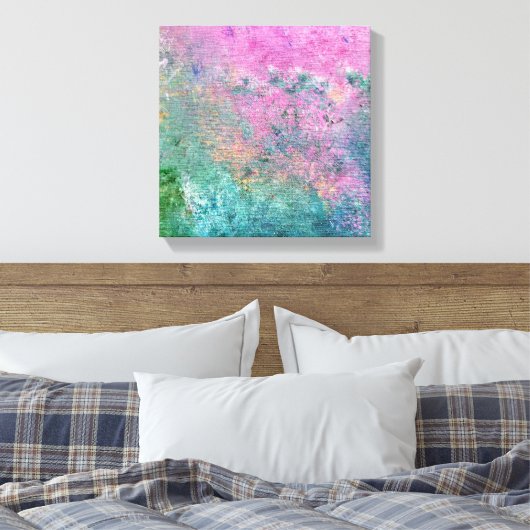 abstract roze en turquoise verfpatroon canvas afdruk (Insitu (Slaapkamer))