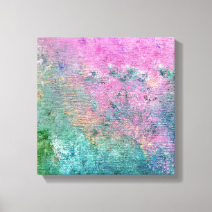 abstract roze en turquoise verfpatroon canvas afdruk