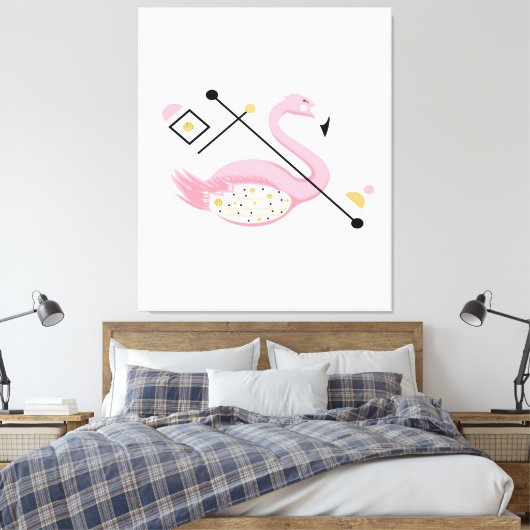 Abstract roze flamingo | Grappige Flamingo liefheb Canvas Afdruk (Insitu (Slaapkamer))