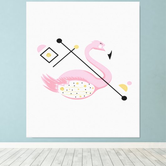 Abstract roze flamingo | Grappige Flamingo liefheb Canvas Afdruk (Insitu (Houten vloer))