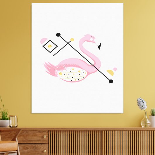 Abstract roze flamingo | Grappige Flamingo liefheb Canvas Afdruk (Insitu (Woonkamer))