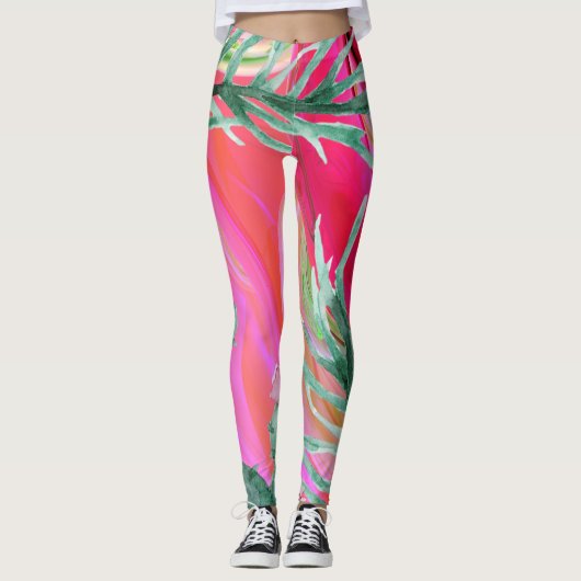 abstract roze flordebuiskussen leggings (Voorkant)