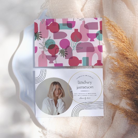 Abstract | Roze Foto Afstudeeraankondiging Kaart