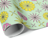 Abstract Roze & Geel Bloemen Wrapping Papier (Rol Hoek)