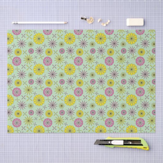 Abstract roze & geel bloemweefselpapier tissuepapier (Craft)