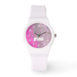 Abstract roze genummerde naam meiden sporthorloge horloge