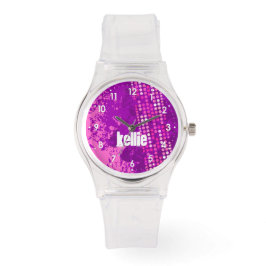 Abstract roze genummerde naam meiden sporthorloge horloge