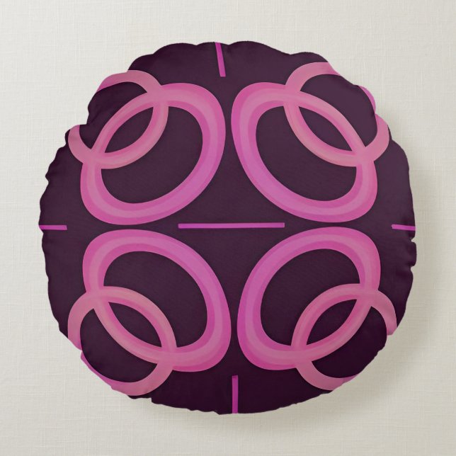 Abstract Roze Geometrisch Cirkelpatroon Rond Kussen (Voorkant)