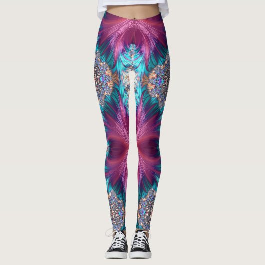 Abstract Roze Goud Grijs Aqua Running Jogging Leggings (Voorkant)