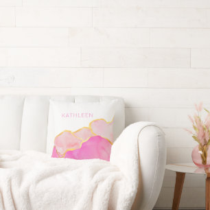 Abstract Roze Goud Wit Custom NAME Modern Art Kussen