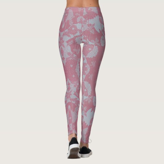 Abstract Roze & Grijs Botanisch Patroon Leggings (Achterkant)