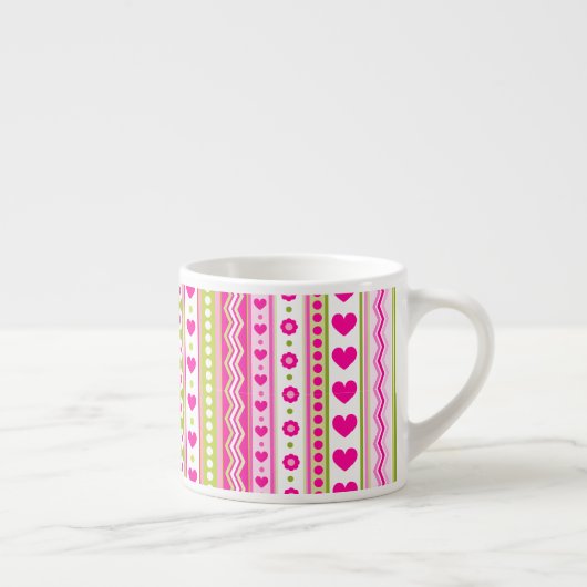 Abstract Roze groen patroon + stippen bloemen hart Espresso Kop (Rechts)