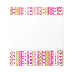 Abstract Roze groen patroon + stippen bloemen hart Notitieblok