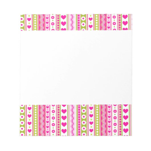 Abstract roze groen patroon + stippen bloemen hart notitieblok (Voorkant)