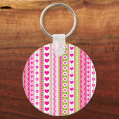 Abstract Roze groen patroon + stippen bloemen hart Sleutelhanger (Voorkant)