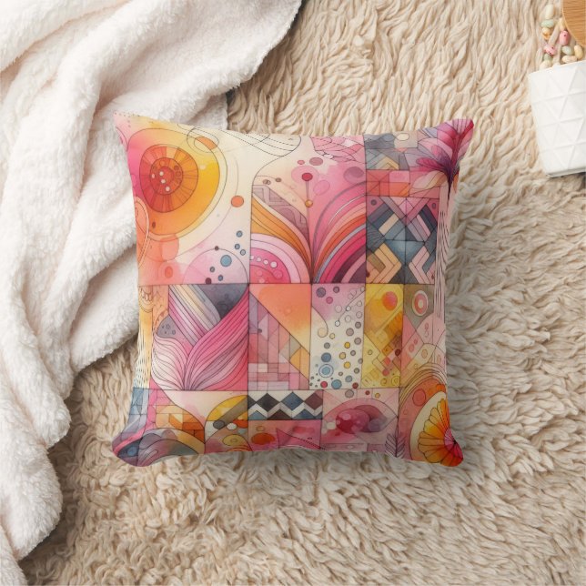 Abstract Roze Kleurrijk Geometrisch Ontwerp Kussen (Deken)