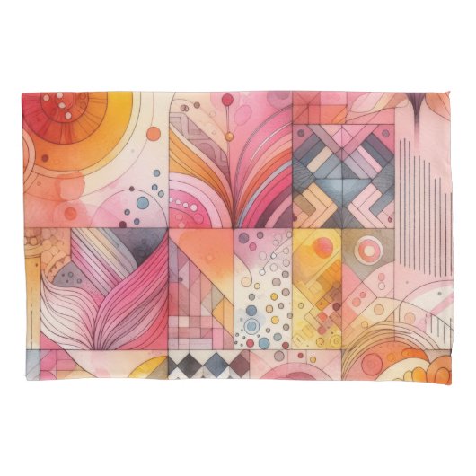 Abstract Roze Kleurrijk Geometrisch Ontwerp Kussensloop (Voorkant)