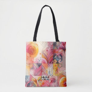 Abstract Roze Kleurrijk Geometrisch Ontwerp Tote Bag