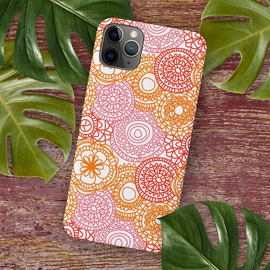 Abstract roze koraal rood oranje bloem kunstpatroo Case-Mate iPhone case