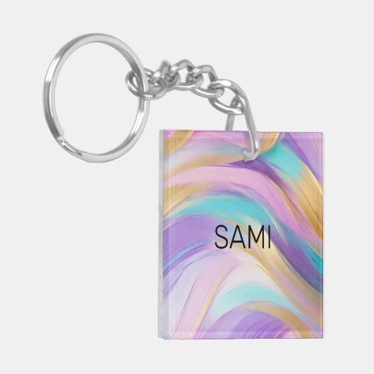 Abstract Roze Lila Turquoise Gold Sleutelhanger (Voorkant Links)