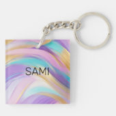 Abstract Roze Lila Turquoise Gold Sleutelhanger (Achterkant)