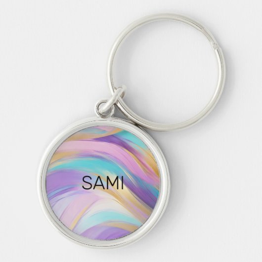 Abstract Roze Lila Turquoise Gold Sleutelhanger (Voorkant)