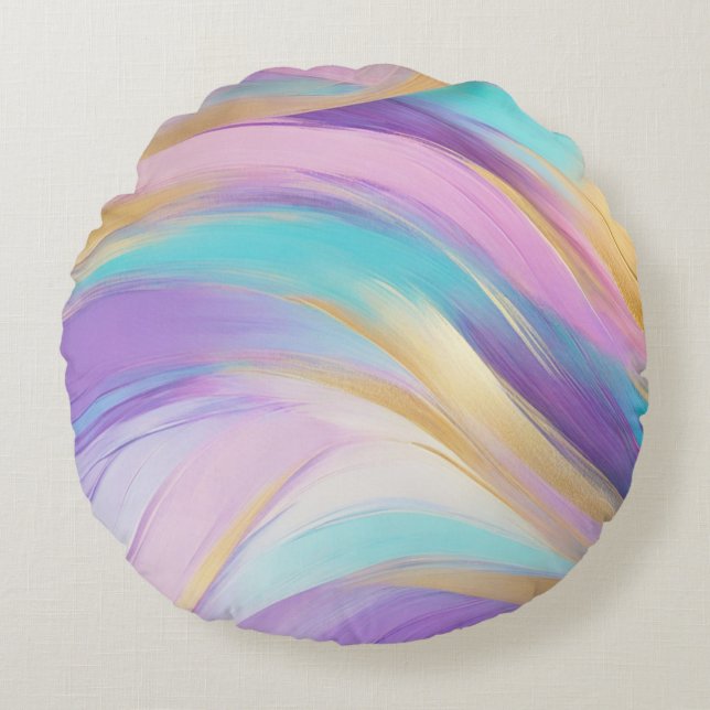 Abstract Roze Lila Turquoise Goud Rond Kussen (Voorkant)