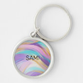 Abstract Roze Lila Turquoise Goud Sleutelhanger (Voorkant)