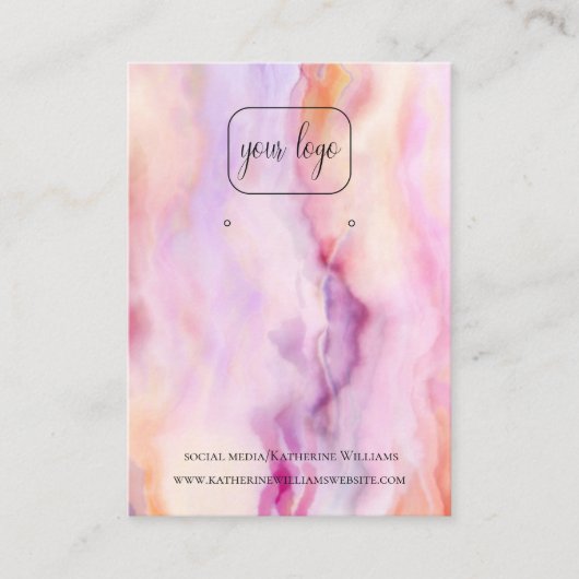 Abstract Roze Marmeren Oorbel Vertoning QR Code Lo Visitekaartje (Voorkant)