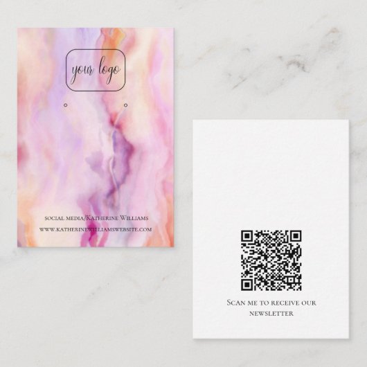 Abstract Roze Marmeren Oorbel Vertoning QR Code Lo Visitekaartje (Voorkant / Achterkant)