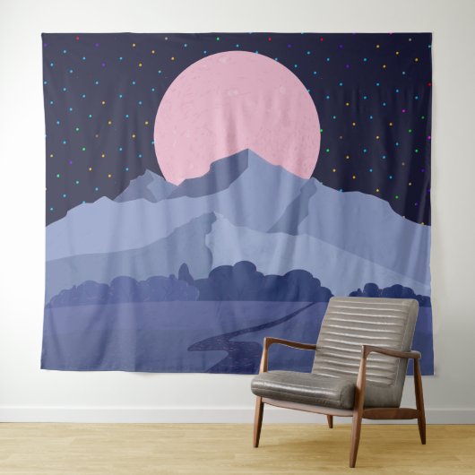 Abstract roze moonlight nachtlandschap wandkleed (In Situ (horizontaal))