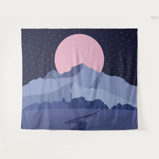 Abstract roze moonlight nachtlandschap wandkleed (Voorkant (horizontaal))