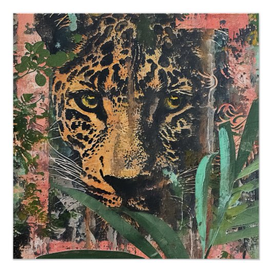 Abstract roze Oerwoud Kattenlandschap Perfect Poster (Voorkant)