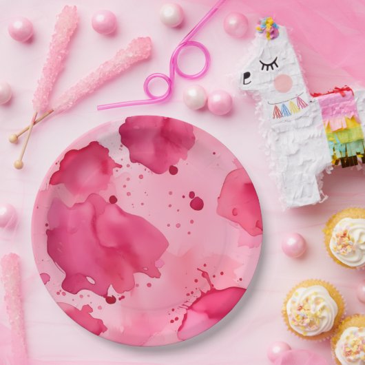 Abstract Roze op Roze Papieren Bordje (Feest)
